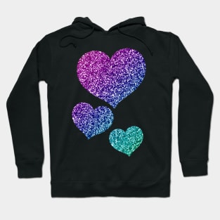 Blue Purple Gradient Glitter Hearts Hoodie